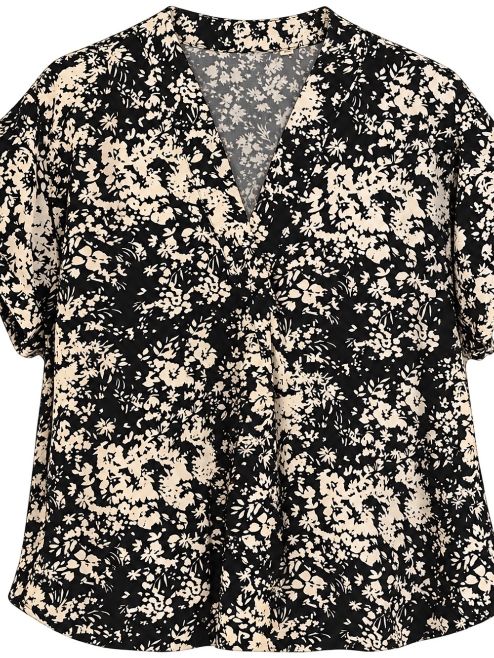 Navy and Cream Floral V-Neck Women's Top